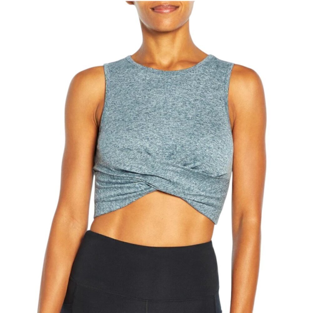 Zobha Melange Twist Crop Yoga Pilates Top, Gray Ocean, Large